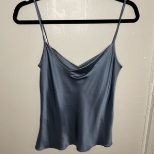 Helen Wang Blue Silk Cowl Neck Tank